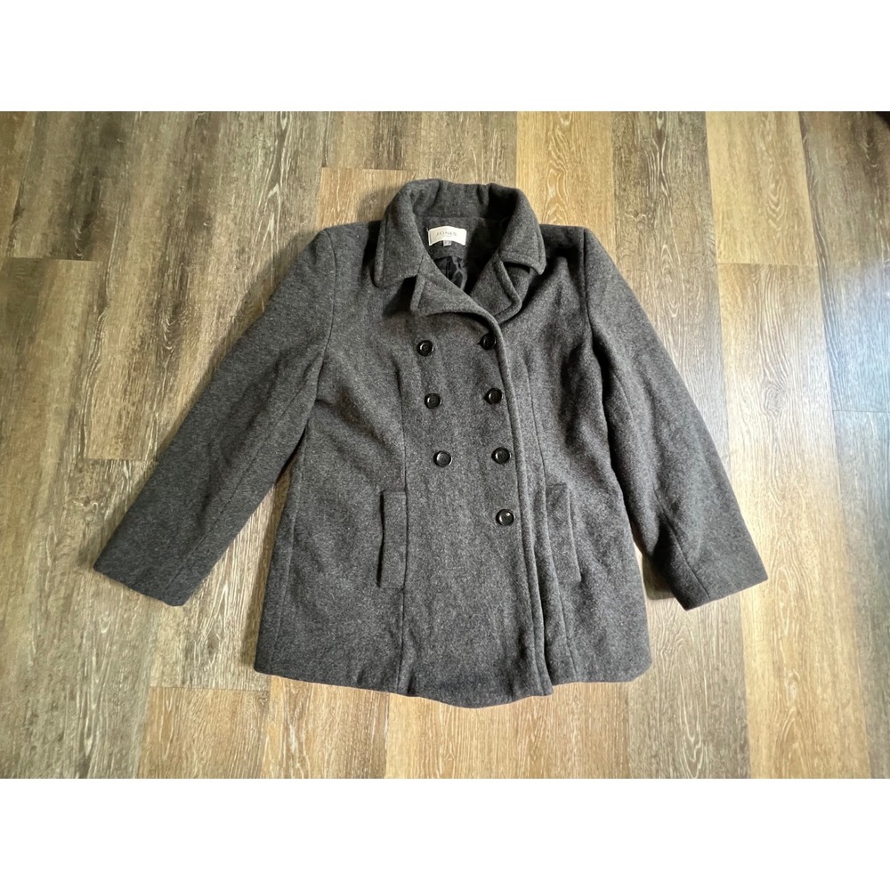 Jones Sport Pea Coat Womens 12 Gray Double Breasted Wool Blend Jacket Outerwear